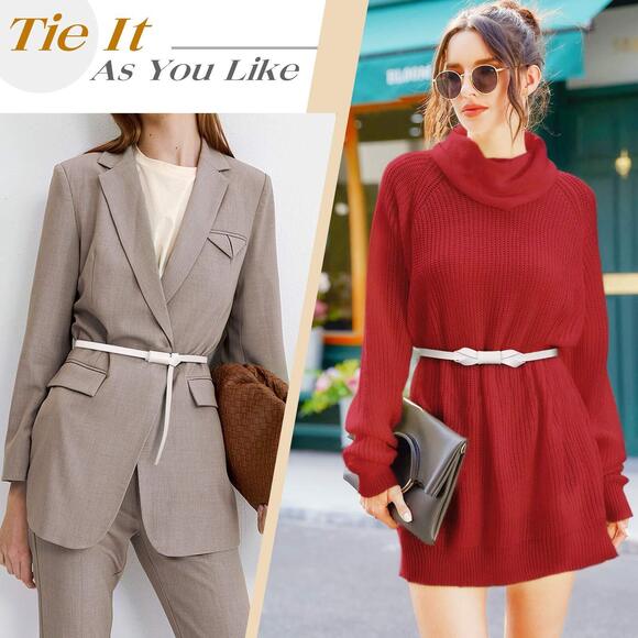 Pu Leather Skinny Waaist Belt For Women Dresses Adjustable Thin Waist Belt For🤚 - Picture 5 of 9